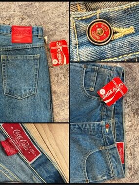Vintage Coca Cola High Rise Straight Leg Mom Jeans Deadstock 100% Cotton NWT